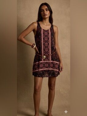 Altar’d State Boho Sleeveless Mini Dress Size M Fall Floral Rayon Festival Vibe